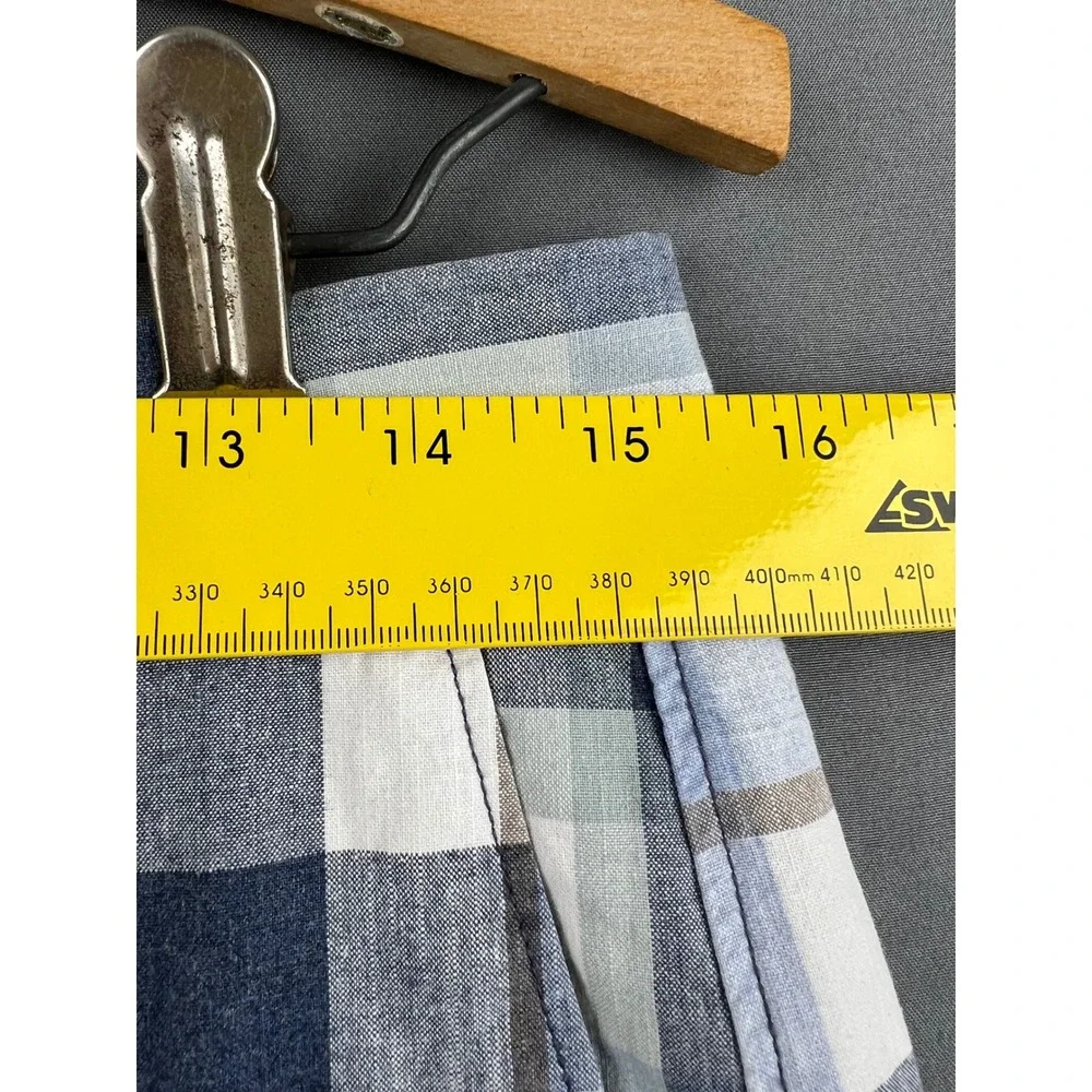 Banana Republic Aiden Short Mens 31 Plaid Blue White Cotton Casual Excellent